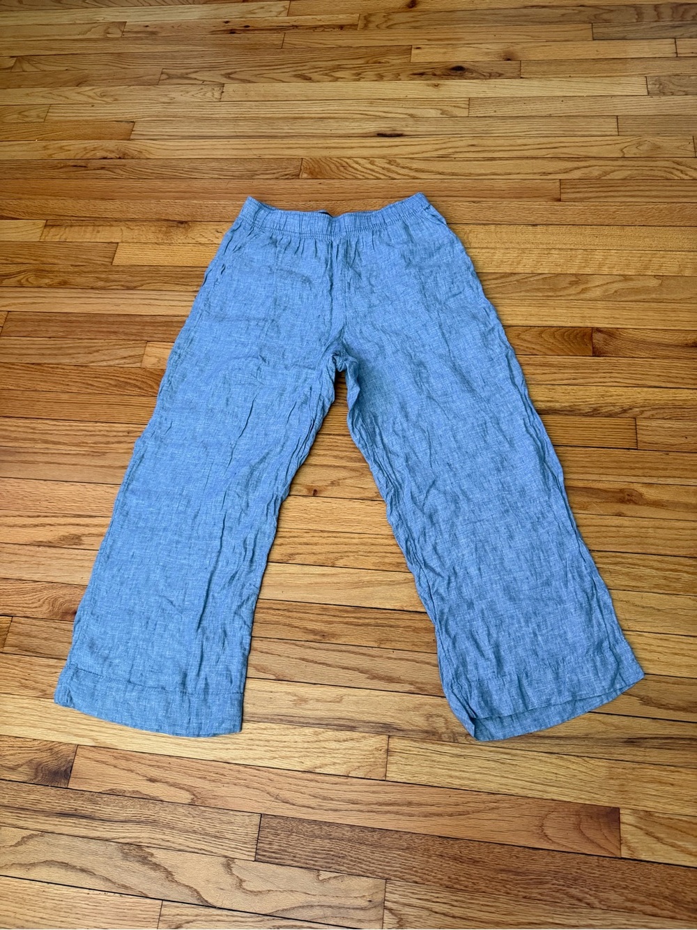🎯Tahari Linen Blue Pants M elastic waist pullover coastal minimalist trousers